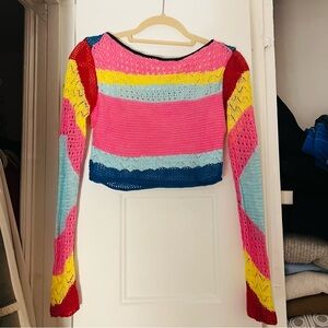 Staud Limousin Rainbow Stripe Crochet Top